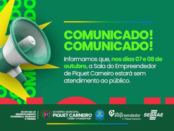 COMUNICADO | SALA DO EMPREENDEDOR!
